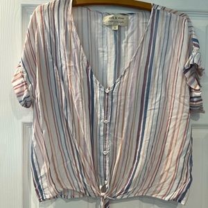 Cloth & Stone Multi-colored Striped Shortsleeved Button-down Shirt Size Medium